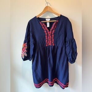 Tommy Bahama Linen/Cotton Navy Dress with Pink-Orange Embroidered Accents Size M